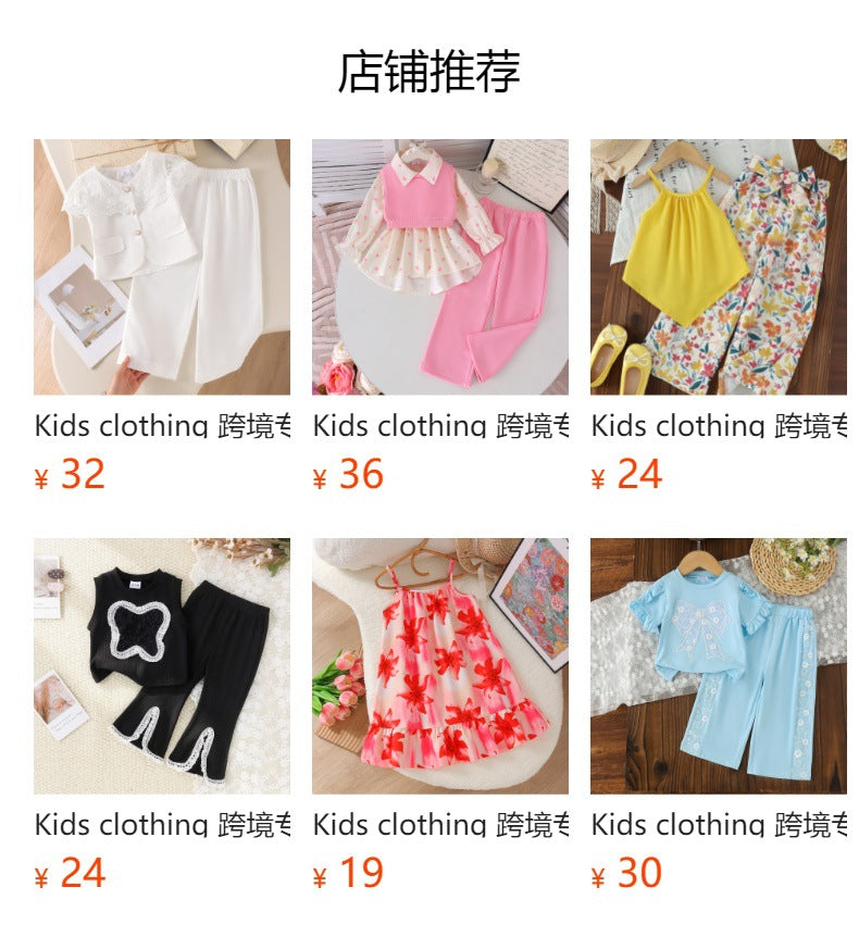 Kids clothing  cross-border new arrivalfashionspring & fallgirl white short-sleeved tops + skirt