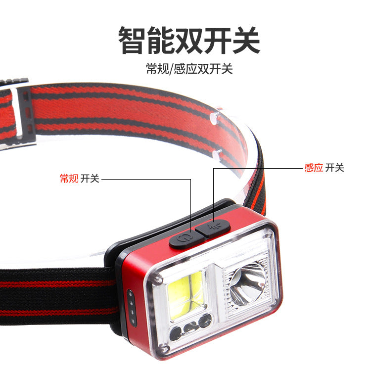 Cross-border new induction strong light USB charging headlight LED outdoor lighting fishing light household electric display headlight