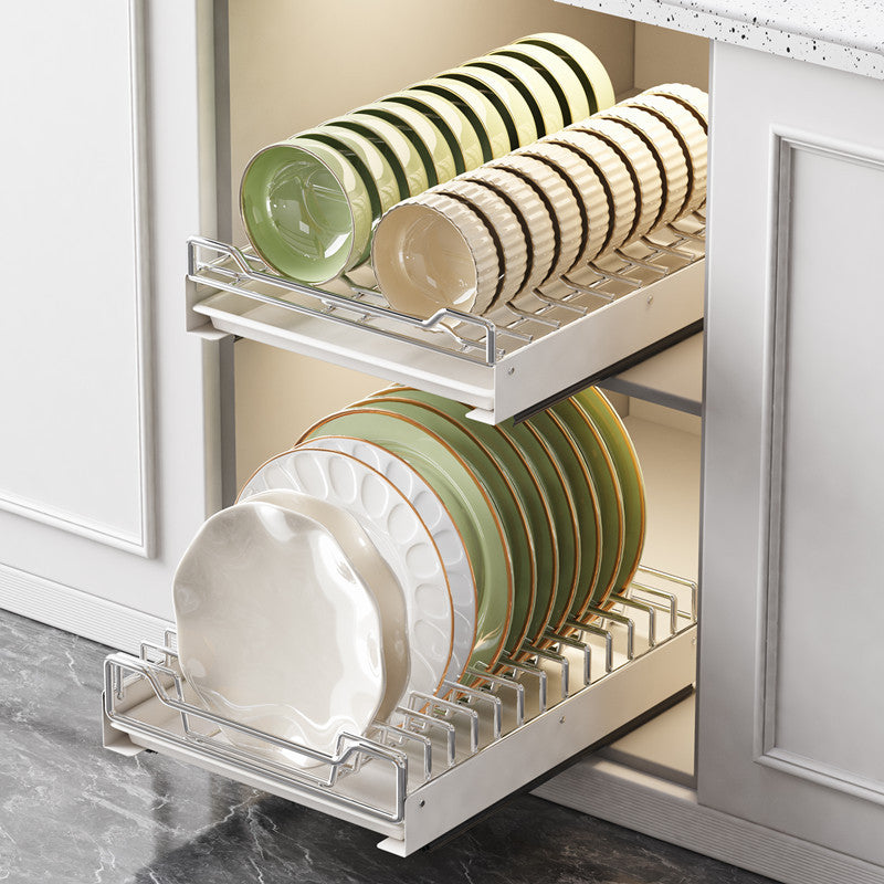 Pull-out Dishes Storage Rack Drain Bowl Rack Kitchen Multifunctional Cabinet Pull Basket Built-in Drawer Dishes Integrated Bowl Basket