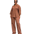 European and american cross-border women's clothing  summer new arrivals: african-style plus size loose fit turn-down collar shirt and wide-leg pants casual set