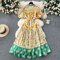 Frenchniche stylecontrast colorpatchwork style puff sleevesloose large hemlongsense of design polka dotdress dress
