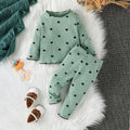 cross-border fashion baby & toddler valentine's day new collection: solid color ribbed knit heart print long sleeve two-piece set - ready stock wholesale