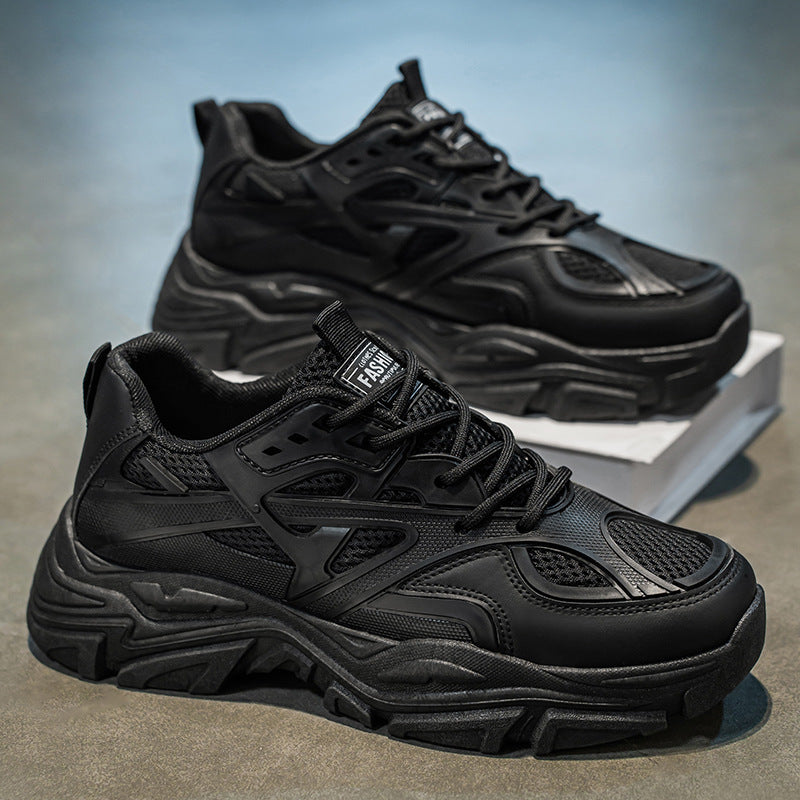 Men's shoes 2025 new winter breathable mesh casual chunky sole non-slip versatile white sneakers height increasing athletic dad shoes trendy footwear