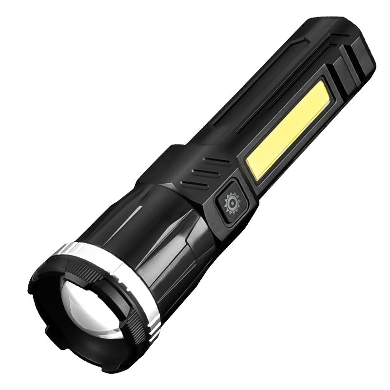 Cross-border new white laser charging flashlight LED telescopic zoom strong light outdoor COB side light with pen buckle flashlight
