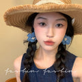 2026 spring/summer new collection: blue fabric flower earrings - french vintage, vacation-ready, statement-making, denim-inspired, and flattering