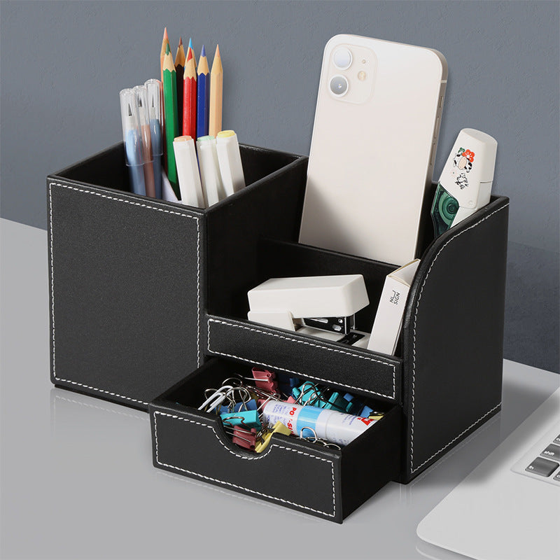 Business Office Pen Holder Modern Simple Office Storage Box Multifunctional Desktop Stationery Leather Storage Rack
