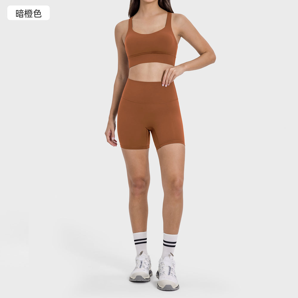 High-intensity yoga shorts set: shockproof sports bra with high-waisted, butt-lifting, no-t-back yoga shorts for women