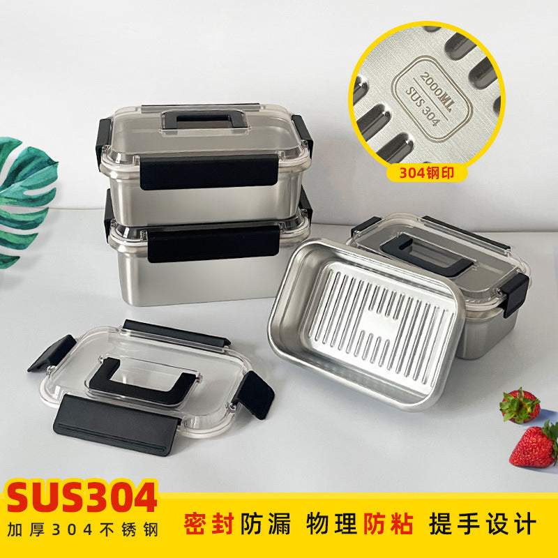 304 stainless steel food storage container - food grade refrigerator organizer, sealed lidded square & rectangular bins