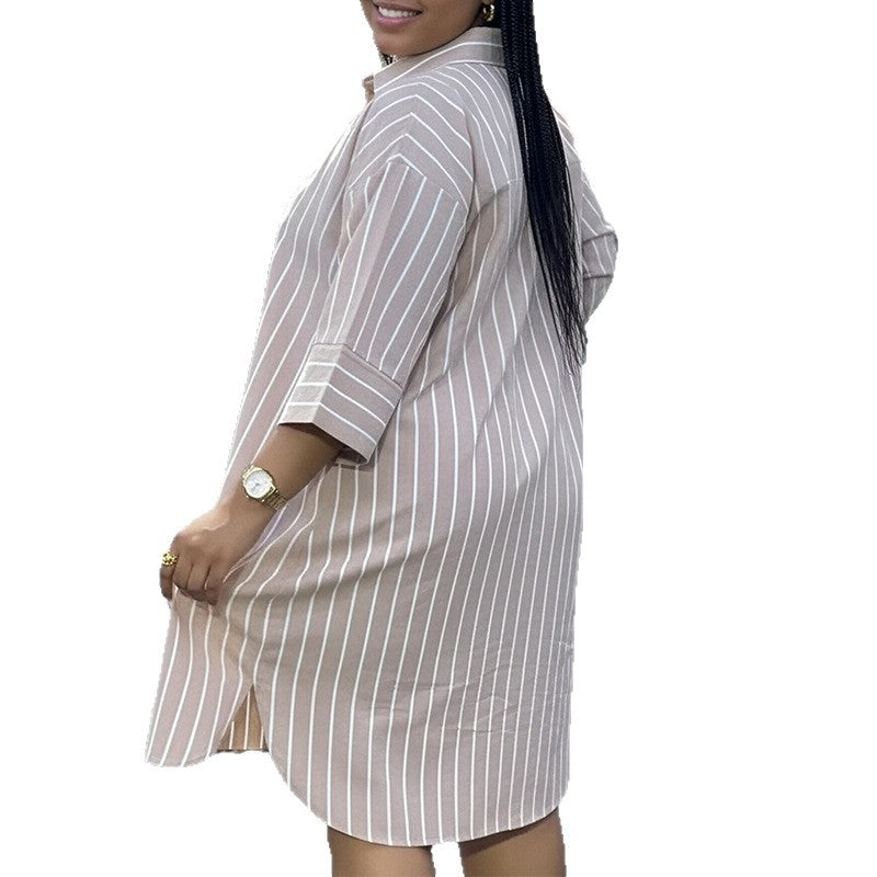 cross-border european and american women's clothing: new summer tops - fashionable, loose-fit, casual striped shirts and apparel