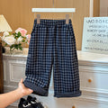 Girls' new autumn versatile black plaid casual pants - korean style, trendy and stylish straight-leg trousers for baby girls