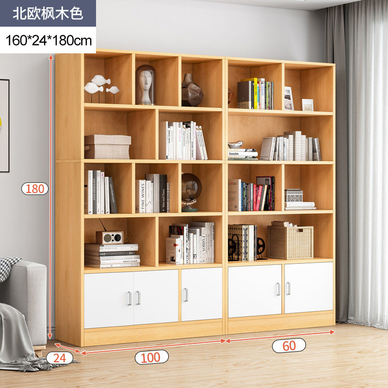 Simple bookshelf floor-to-ceiling against the wall, living room shelf layered storage rack, storage cabinet integrated, simple household bookcase
