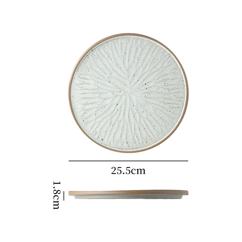 Stylishretro creative ceramic tableware kiln turned flat plate restaurant hotel stoneware western food steak plate japanese round plate