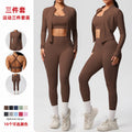 fashionpure color double-sided brushed tight sports yoga clothes three-piece set running fitness yoga clothes suit for women