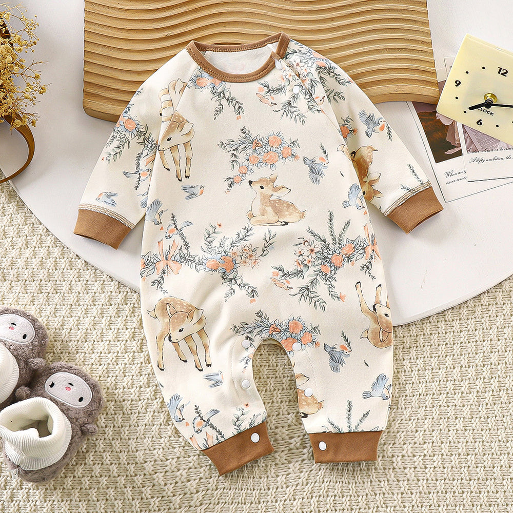 Baby pure cotton onesie baby 180g boneless romper thin cotton thickened partial placket romper kids pullover onesie