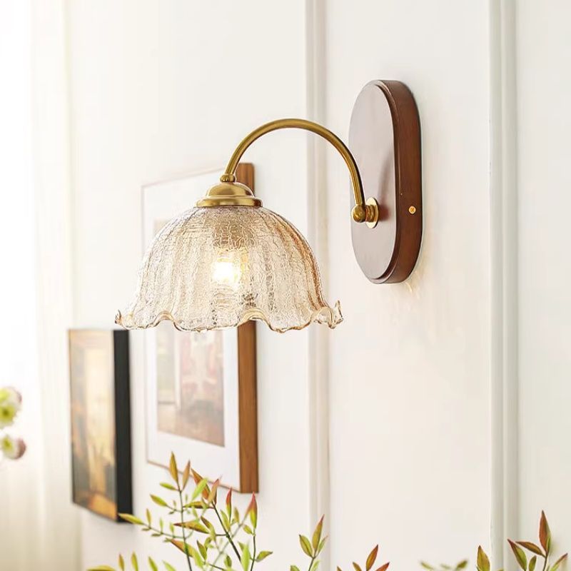 Nordic glass american brass lamp cup old corridor study wooden b&b japanese style retro bedroom bedside wall lamp