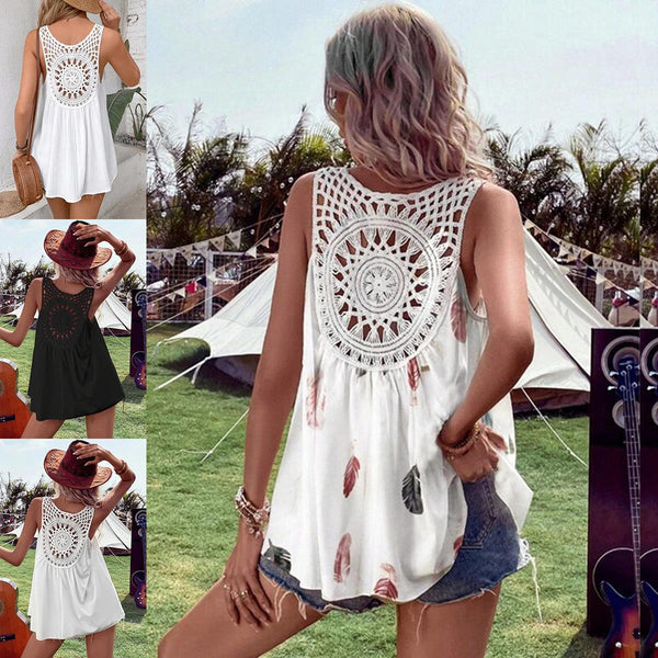 ,  new, simple back lace lace hollow vest