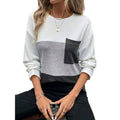 Shipped: women's color block long sleeve top - crew neck patchwork chest pocket autumn casual pullover