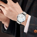 Factory direct iridescent blue light glass three-eye stainless steel watch - men's quartz watch, gift, cross-border watch for men