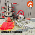 Export russian suit pot for home multi-bottom stainless steel 22-piece pot suit with silicone handle soup pot frying pan