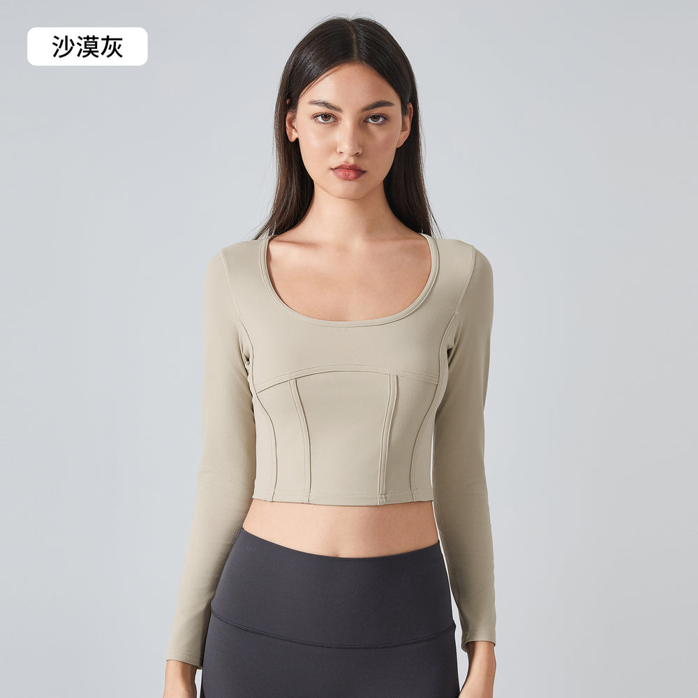 Fall and winternew arrival sports tops women's professional training running fitness long sleevesshortslimming look yoga clothes daw194