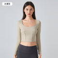 Fall and winternew arrival sports tops women's professional training running fitness long sleevesshortslimming look yoga clothes daw194