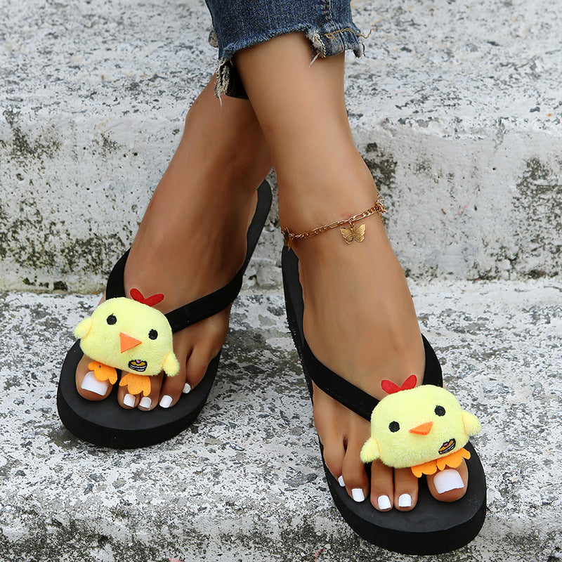 Plus size cute cartoon animal platform flip-flops - lightweight, casual, comfortable, perfect for shopping, travel, and beach days