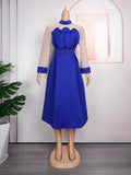 Plus size european and american women's space cotton high-waisted pleated evening gown dress african  beaded dress