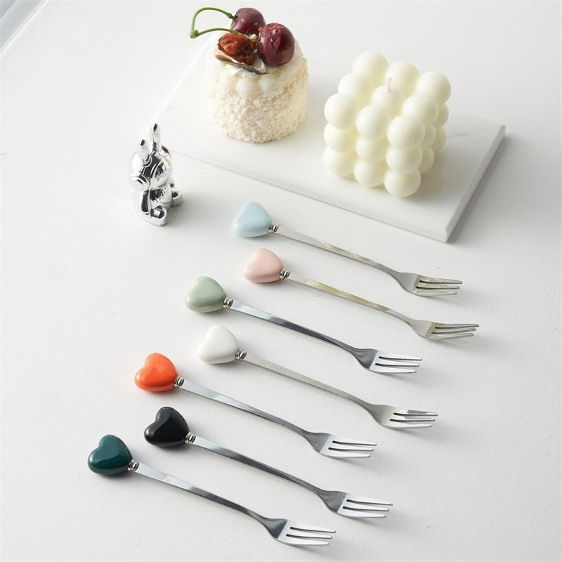 High-style ceramic handle forks, stainless steel household spoons, heart-shaped coffee stirrers, creative dessert spoons - wholesale