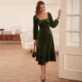 european and american women's clothing  fall/winter new collection: french retro slim-fit square neck a-line long sleeve velvet dress