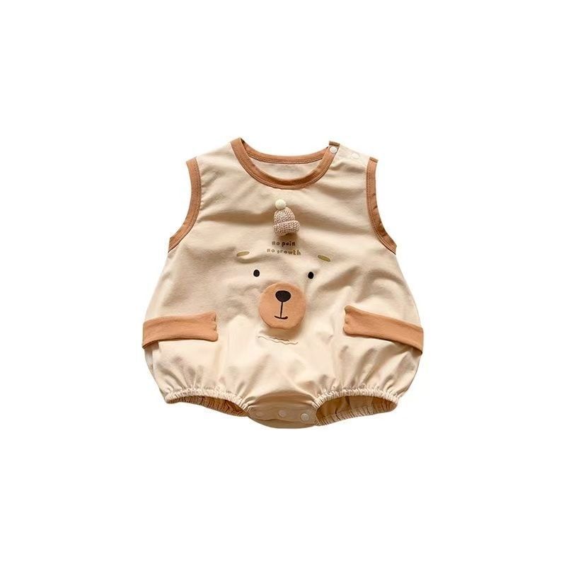 Newborn baby bodysuit summer outfit, thin set for boys and girls, cute cartoon sleeveless romper