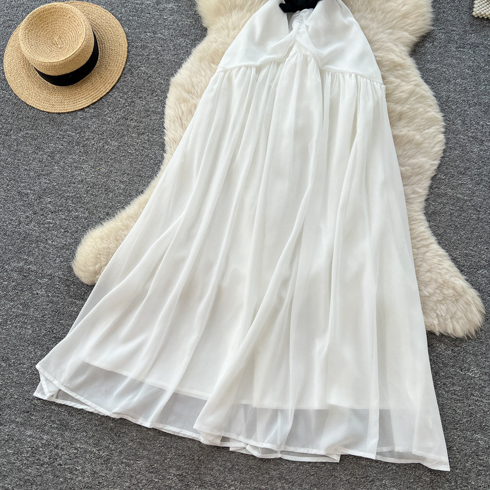 French seaside vacation elegant long skirt pure lust sexy sexy backless evening dress v neckhalter suspender dress
