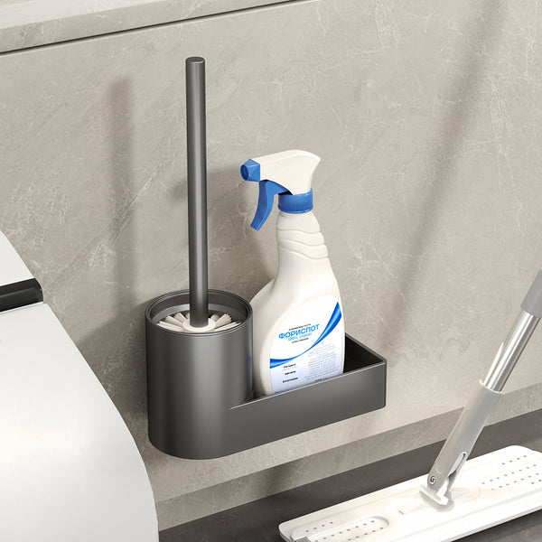 Space Aluminum Toilet Brush Set with Shelf No Dead Angle Brush Wall Hanging No Punching Toilet Bathroom Shelf