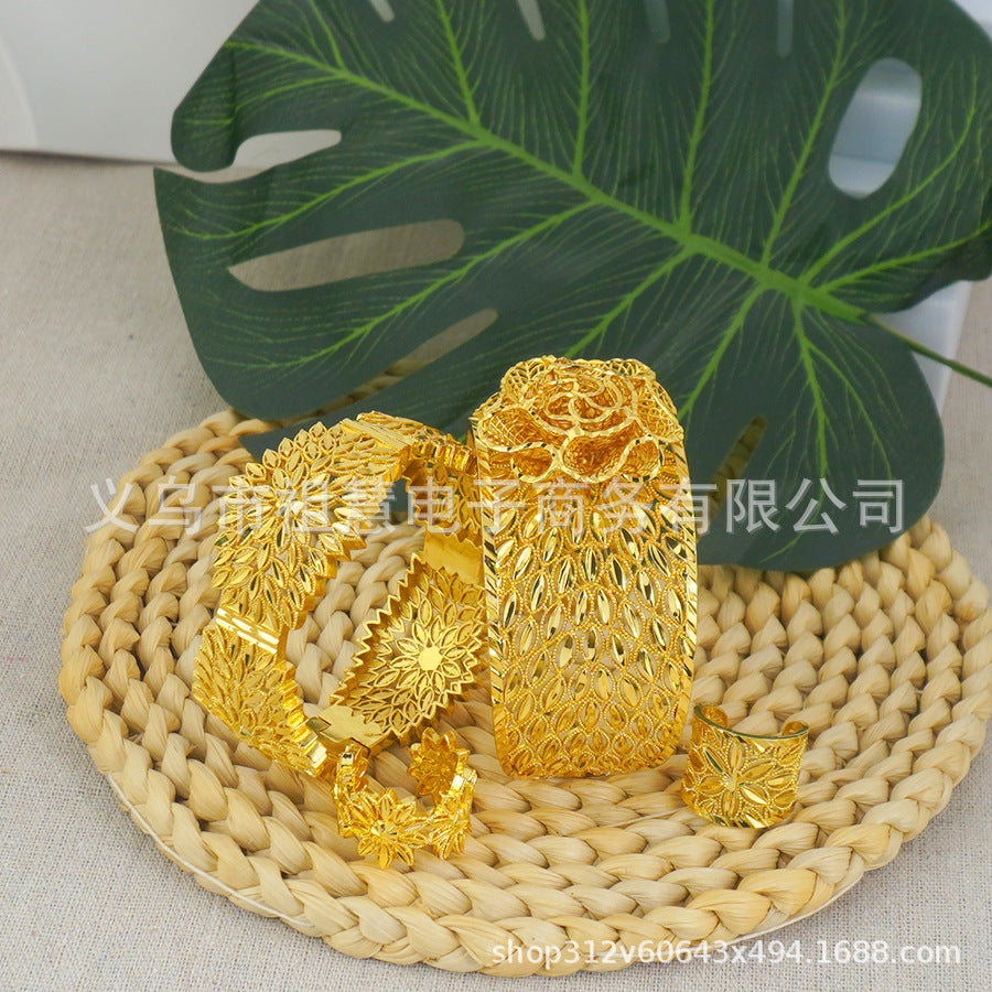 Dubai saudi arabian luxury copper bangle exquisite openwork leaf pattern bracelet ring ethiopian wedding party