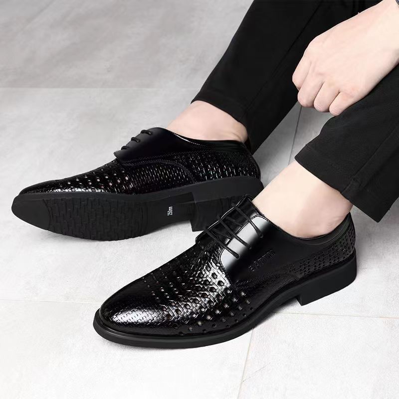 New arrival business hole cool leather shoes men's casual wedding groom british sandals summer breathable youth pointed toe men's shoes