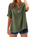 cross-border spring/summer new arrival: cotton linen button-down shirt - casual, loose fit, elegant, plus size v-neck top