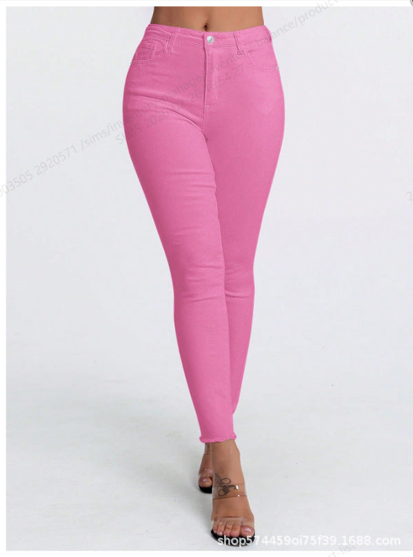 Amazon tiktok pinduoduo foreign trade cross-border fashion raw edge design white jeans for women easiest for match and slimming look