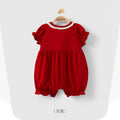 Youqi baby girl red jumpsuit summer full moon 100 days old princess khaki short-sleeved romper cute cute