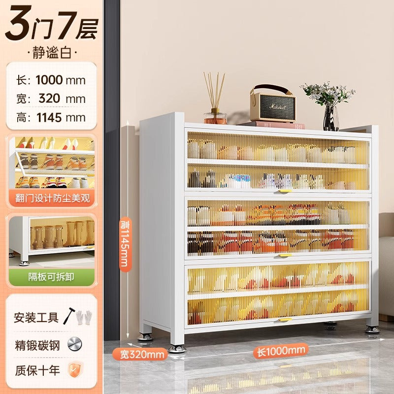 Steel shoe cabinet for home, all-in-one entryway cabinet, multi-layer large capacity storage cabinet, metal dustproof shoe rack