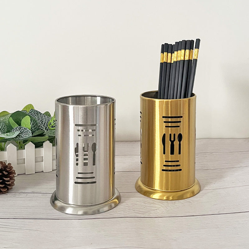 Gold stainless steel chopstick holder - thickened, creative hollow pattern, chopstick cage, kitchen utensil, korean style, multi-purpose