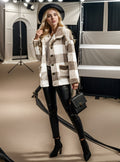 European and american plush women's clothing 2023 new amazon long-sleeved plaid button-down pocketed loose-fit mid-length coat