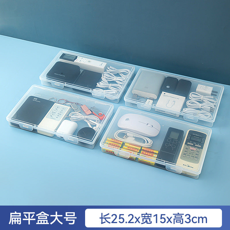 Desktop long rectangular storage box with lid grid transparent storage box flip plastic data cable storage box