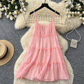 Dopamine yellow ruffle trim cami dress - women's summer korean style cake dress - vacation look, slimming, petite friendly