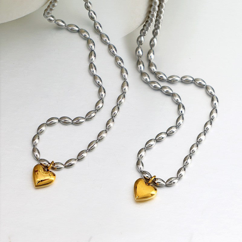 High-end fashion minimalist design titanium steel 18k gold plated necklace, luxury heart clavicle chain, vintage peach heart chain