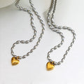 High-end fashion minimalist design titanium steel 18k gold plated necklace, luxury heart clavicle chain, vintage peach heart chain