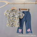 Summer floral dress set for 0-4 year old baby girls - single-breasted skirt, short-sleeve children's summer outfit