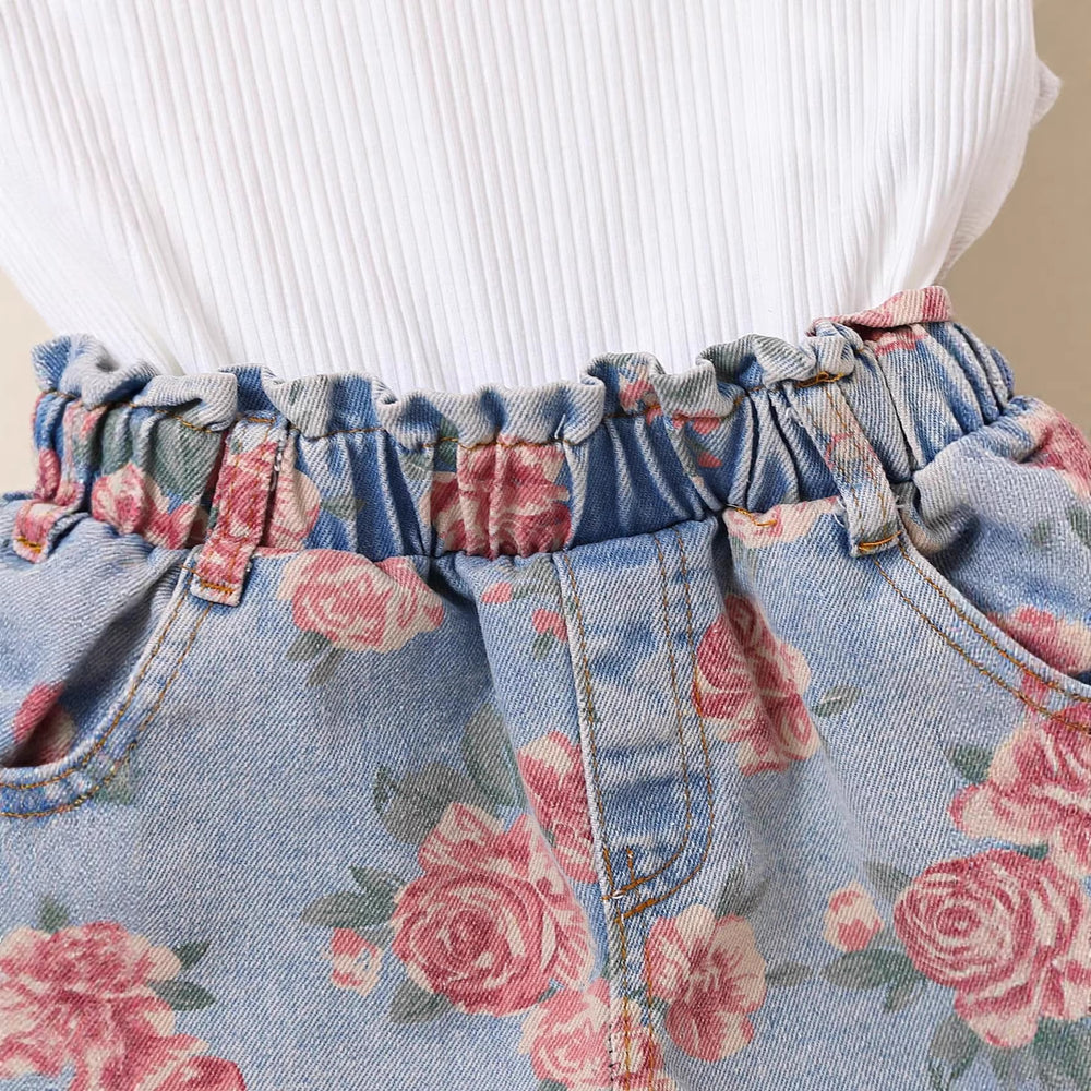 cute girl jumpsuit suspender pit denim printingsuit wholesale one piece drop shipping