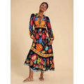 Shipped: cross-border e-commerce, , standalone store, printed maxi dress with long sleeves and tie-waist, casual style