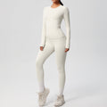 Ready-to-ship cross-border double-sided brushed solid color compression training long sleeve yoga set - activewear running fitness two-piece outfit