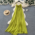 Vacation style yellow halter gentle style elegantdress women's summer sleeveless slimming look long skirt summer atmosphere