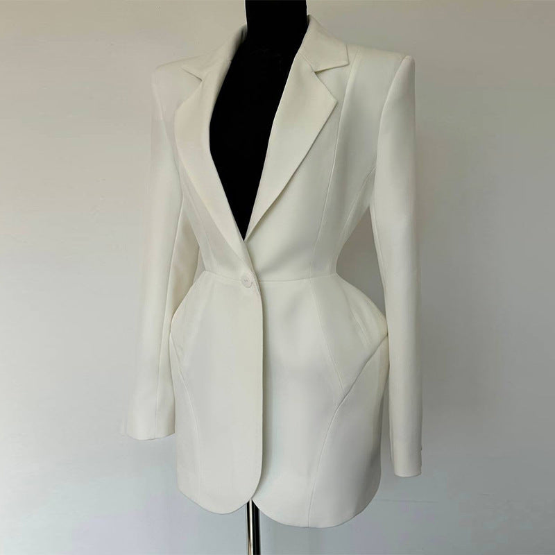 European and american women's clothing  autumn new sweet and fresh blazer with notched lapel, cinched waist, and detachable pockets